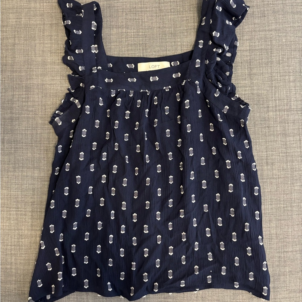 LOFT Blue Ruffled Tank Top